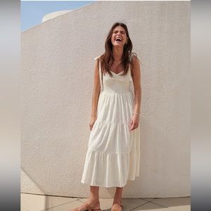 Madewell white Eyelet Lucie Tie-Strap Tiered Midi Dress size XL
